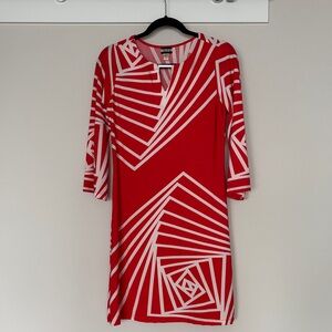 Orange/Red and White Long Sleeve Dress